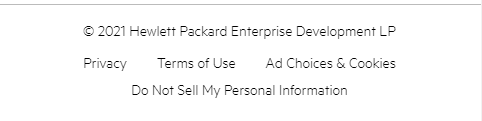 HPE Global Footer which features HPE copyright on the
far left and navigational elements such as Privacy and Terms of Use on the far
right.